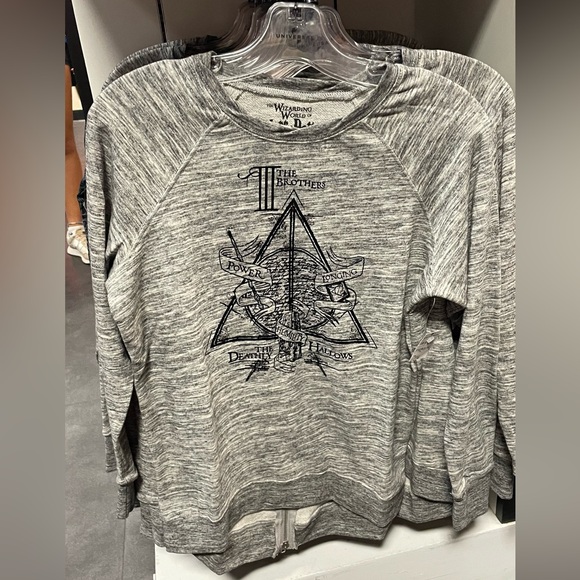 Harry Potter The Deathly Hollows light heathered gray terry-back sweater NWT XS - Picture 1 of 11